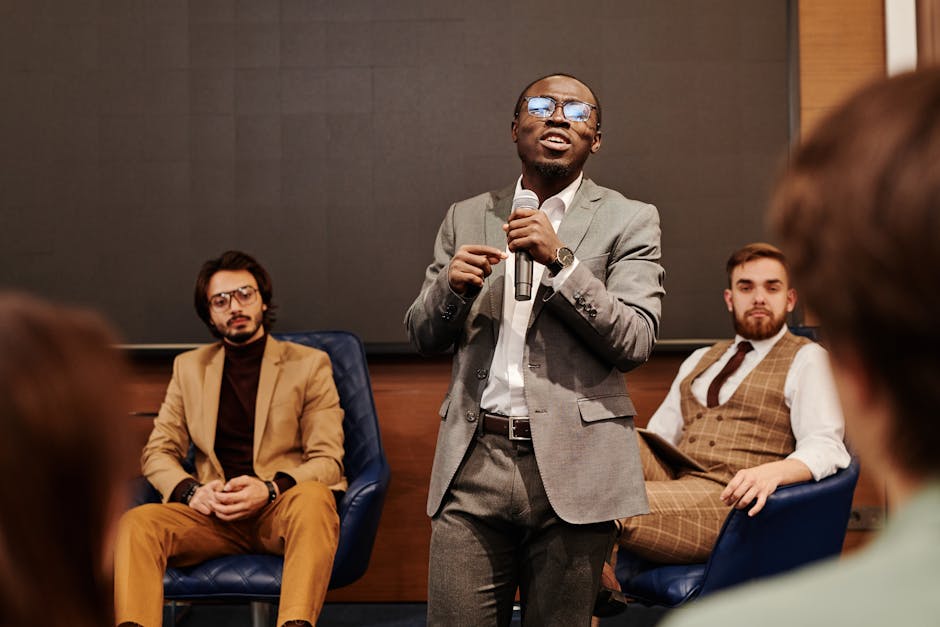 Engaging business seminar featuring diverse speakers discussing key insights.